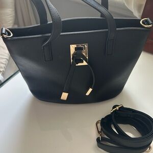 Black Structured Tote Bag with Gold Hardware